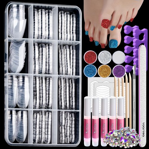Teenitor 312pcs Clear Press On Nails Kit with Glitter, Acrylic Toe Nail Tips, Glue on Toenails for Women