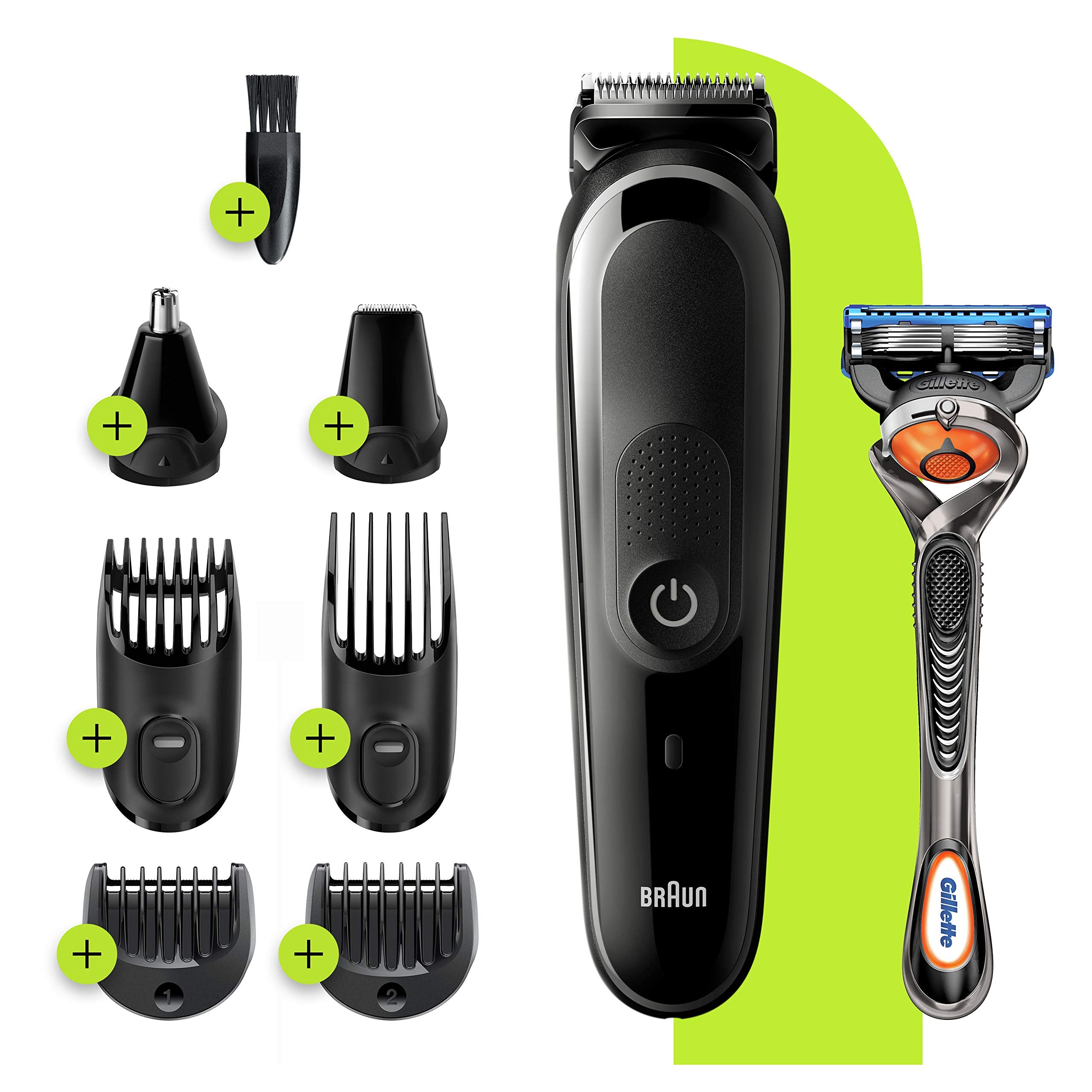 Braun Hair Clippers for Men, 7-in-1 Beard, Ear & Nose Trimmer, Mens Grooming Kit, Cordless & Rechargeable, with Gillette ProGlide Razor, Blue, 9 Piece Set
