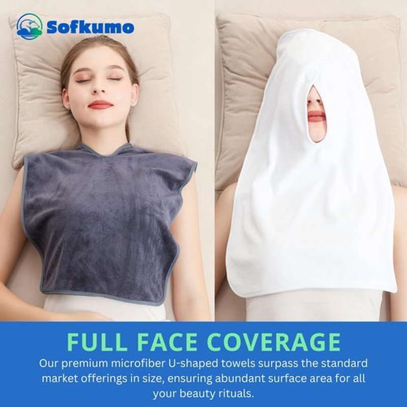 Sofkumo Microfiber Facial Towels for Estheticians - Set of 5 Spa Face Towels for Women, Professional Esthetician Supplies and Esthetician Essentials, Extra Soft, Large U Shaped Massage Spa Towels