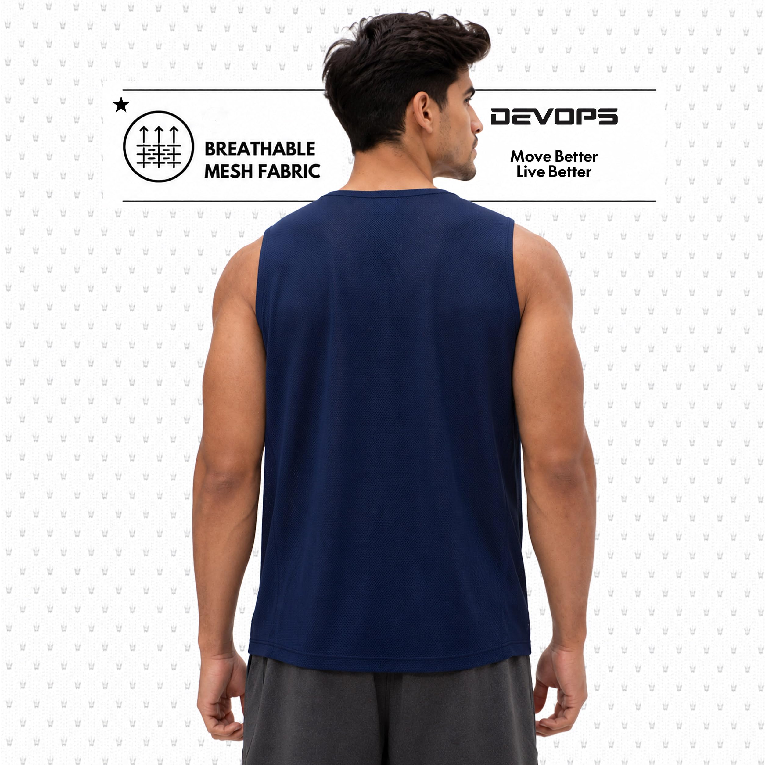 DEVOPS 3 Pack Sleeveless Men's Muscle Shirts Dry Fit Mesh Tank Top Gym