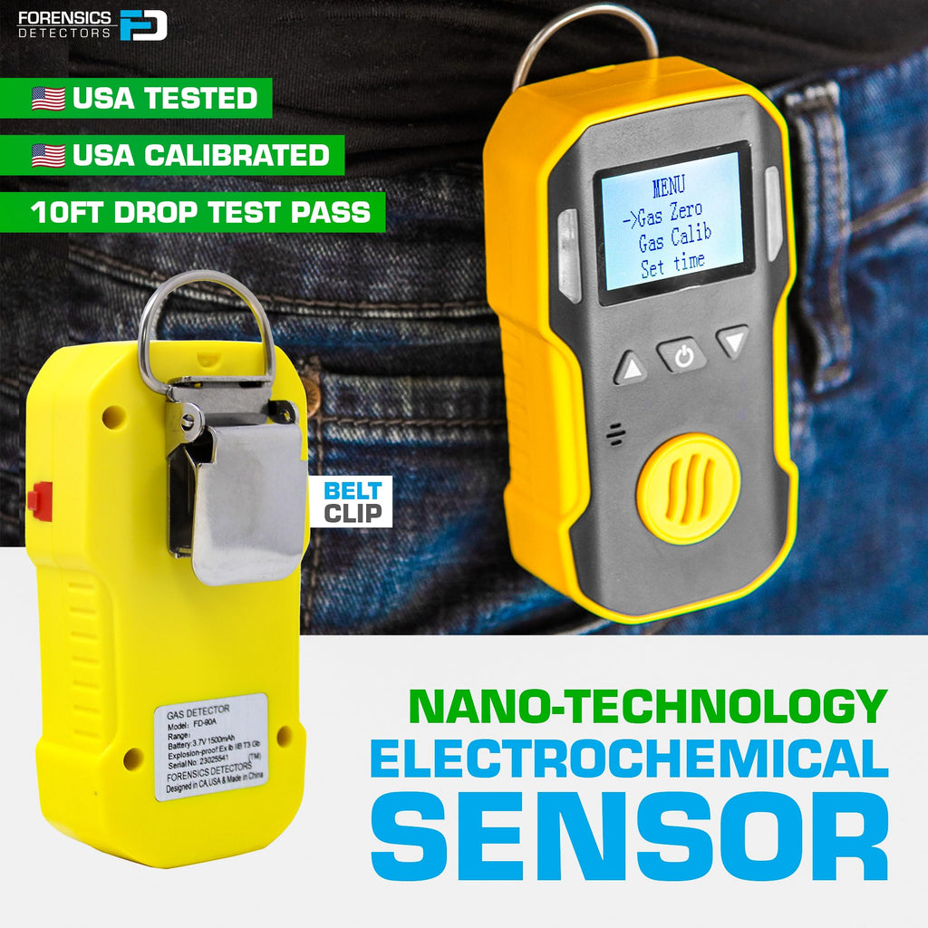 Diborane Gas Detector (B2H6) by Forensics | USA NIST Calibration & Certificate | Dust & Explosion Proof | USB Recharge | Sound, Light and Vibration Alarms | 0-5 ppm |