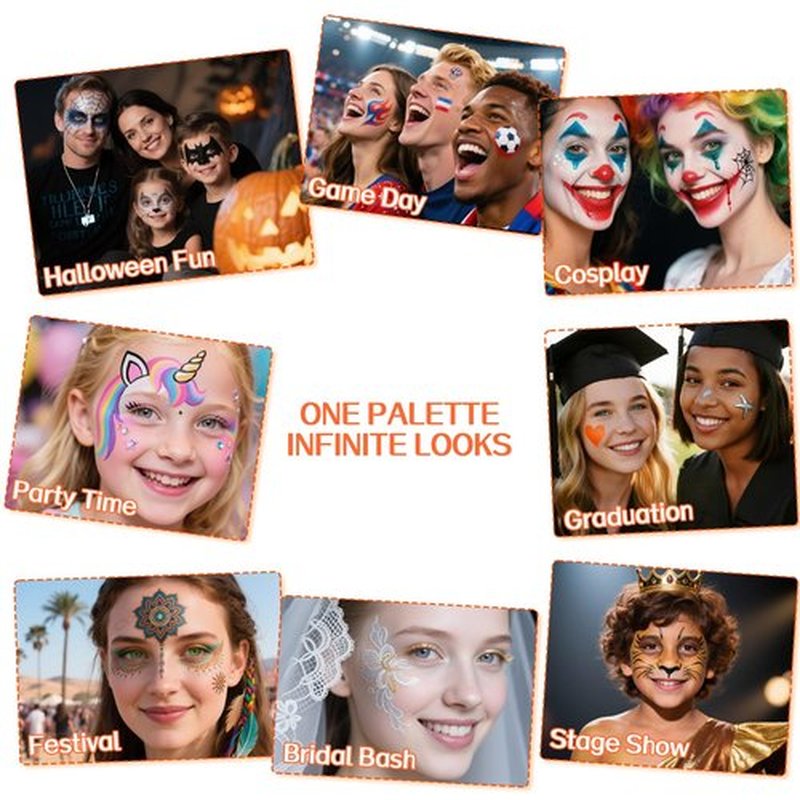 Face Body Paint Kit for Kids Adults-Washable 18 Colors Face Painting Kit with 10 Brushes, Non-Toxic, Skin Safe, Water-Activated Facepaint Palette for Halloween Makeup Cosplay Costume Party