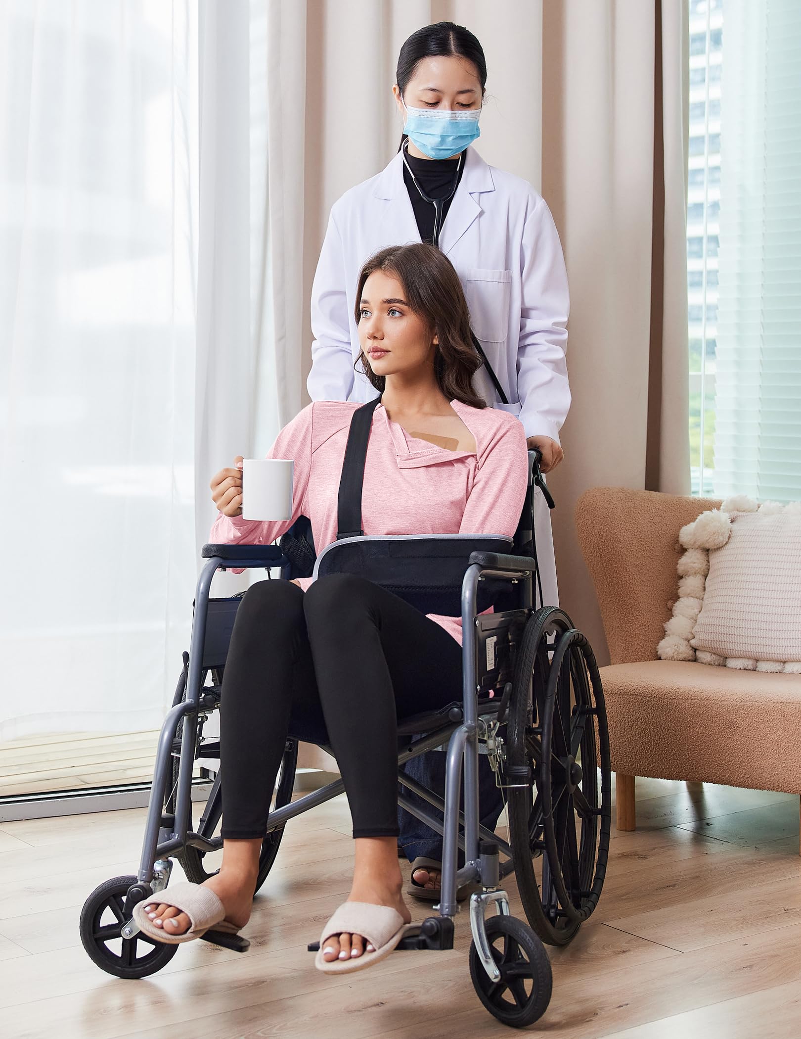 Deyeek Chemo Shirts for Port Access Dialysis Shirts with Arm Zipper Tear Away Long Sleeve Post Shoulder Surgery Shirt Pink M