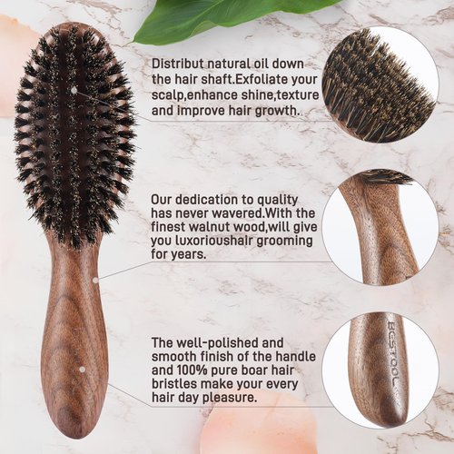 BESTOOL Hair Brush,Natural Walnut Wood & Boar Bristle Hair Brushes for Women Men and Kids to Enhance Shine and Texture,Slick Back Hairbrush for Thin,Fine and Medium Hair