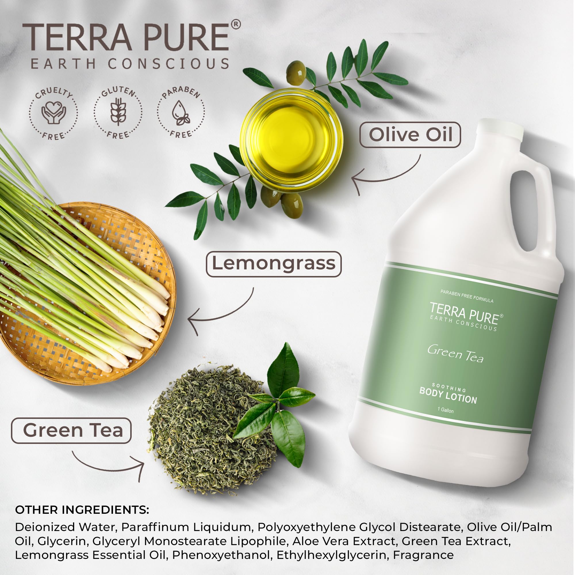 Terra Pure Green Tea Hotel Body Lotion | 1 Gallon | For Hospitality & Vacation Rentals to Refill Dispensers | (Set of 4)