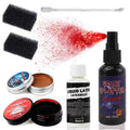 VOLLUCK Halloween Makeup kit - Fake Blood Washable + Liquid Latex + Scar Wax with Spatula Tool + Fake Blood Spray + 2 Stipple Sponge