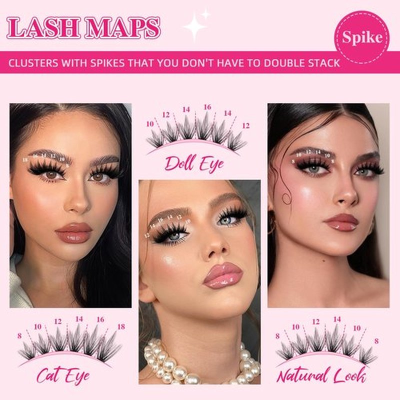 PROLASHBEAUTY Lash Clusters with Spikes 80D 100D Manga Lash Clusters Kit Spiky Eyelash Clusters Lash Bond and Seal Lash Remover Lash Tweezer Apply at Home(80D+100D, 8-18mix)