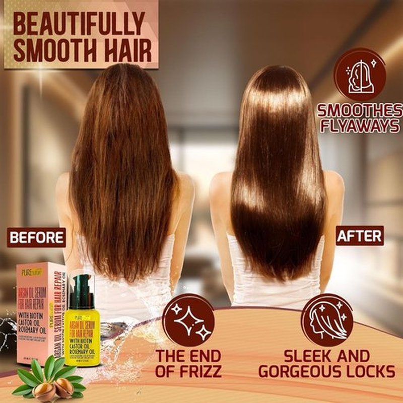 Skiennix Moroccan Argan Oil Hair Serum - Hydrating Anti-Frizz Treatment with Heat Protection | For Curly & Straight Hair