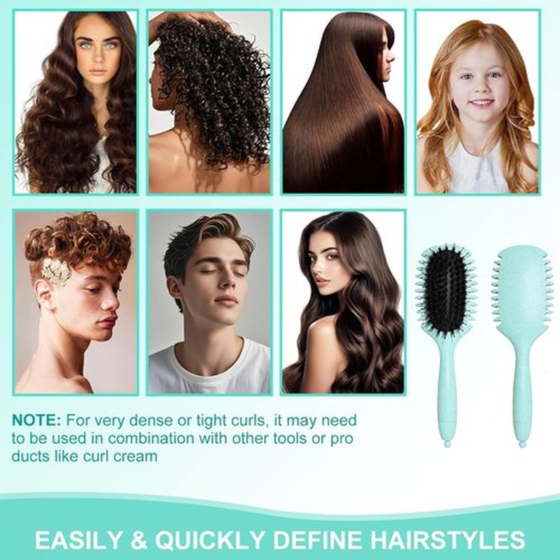 Regine Switzerland Curl Define Brush - Detangling Boar Bristle & Nylon Pins for Curly Hair | Green