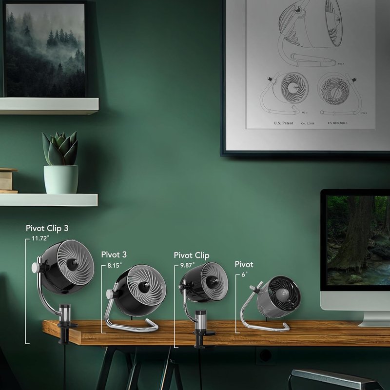 Vornado Pivot Clip Desk Fan - 3-Speed Portable Air Circulator with 360-Degree Adjustability | 9" Tall, Black