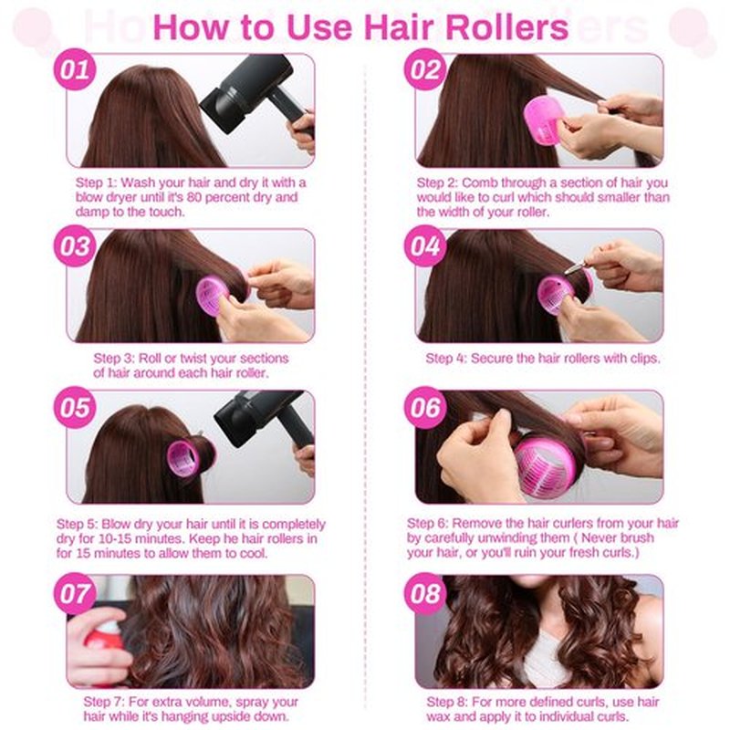 Jumbo Hair Rollers Set - 24 Pieces with 12 Large Rollers and 12 Clips for Voluminous Long Thick Hair (Hot Pink)