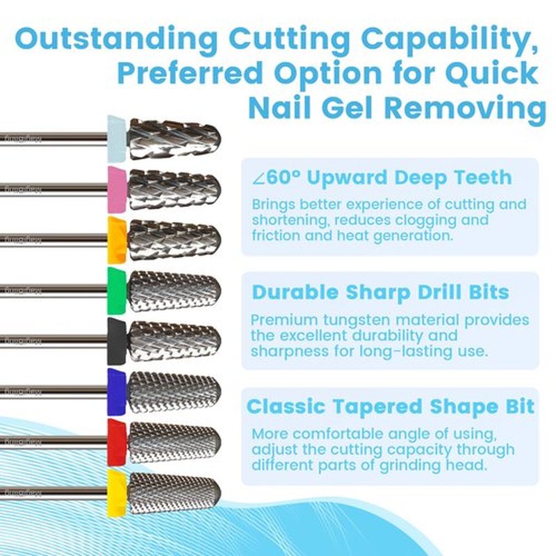 2XC 6.6mm Super Cut Tapered Barrel Nail Drill Bit, 3/32” Round Top Tungsten Carbide Efile Bit, Upward Deep Cut for Fast Gel & Acrylic Removal, Right-Handed Professional Manicure Tools, Double Coarse
