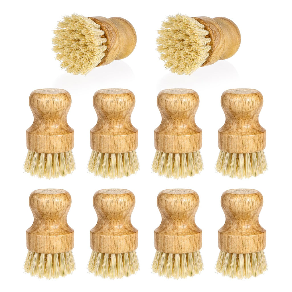 12 Pcs Bamboo Dish Scrub Brushes Kitchen Dishwashing Cleaning Brush Wooden Scrubbers Set Sisal Bristles Cleaner Scrubber for Washing Cast Iron Pan Pot Sink Spatula