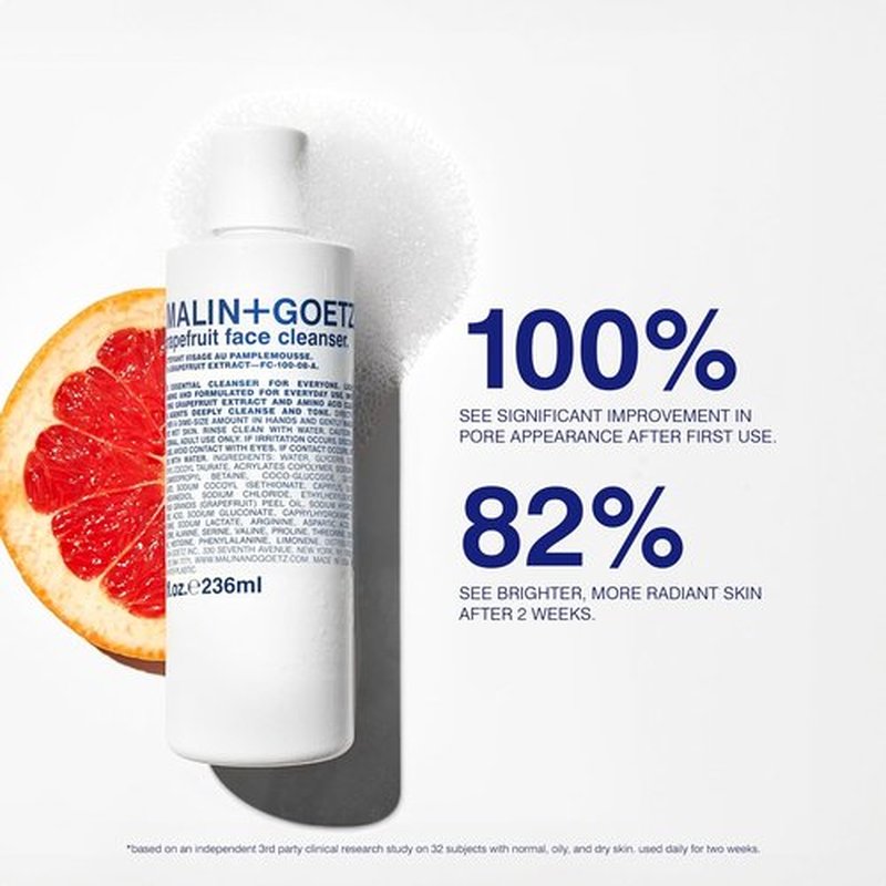 MALIN+GOETZ Grapefruit Face Cleanser - Gentle 3-in-1 Foaming Gel with Vitamin-Rich Grapefruit | Purifies & Brightens | Vegan (8 Fl Oz)
