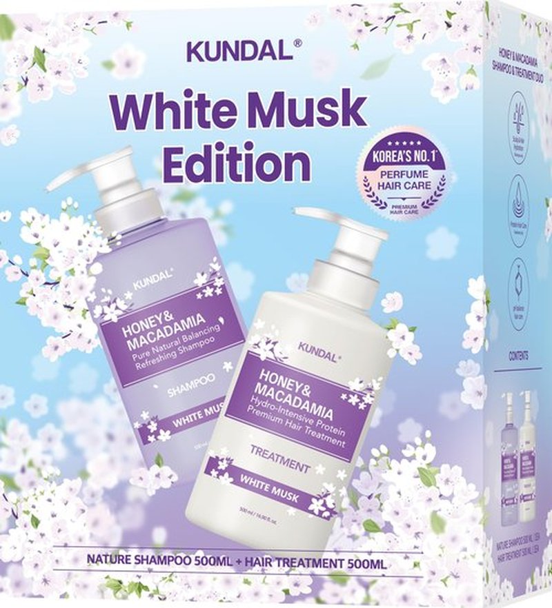 KUNDAL/Honey & Macadamia/Natural Balancing Shampoo & Treatment, Restore Moisture + Prevent Breakage | White Musk, 500ml (Pack of 2), Stocking Stuffers