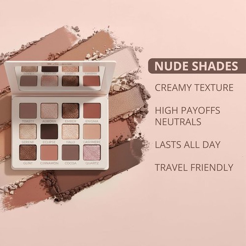 Lamora Nude Eyeshadow Palette - 12 Versatile Soft Pink Rose Shades | Matte & Shimmer Finishes, Long-Lasting Wear