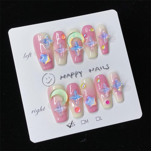10pcs Handmade Nails, Luxury Handmade Press on Nails,3D Design Hand-painted Nail Art,Reusable Gel Glue on Fake Nails Kit (CL-9003-M)