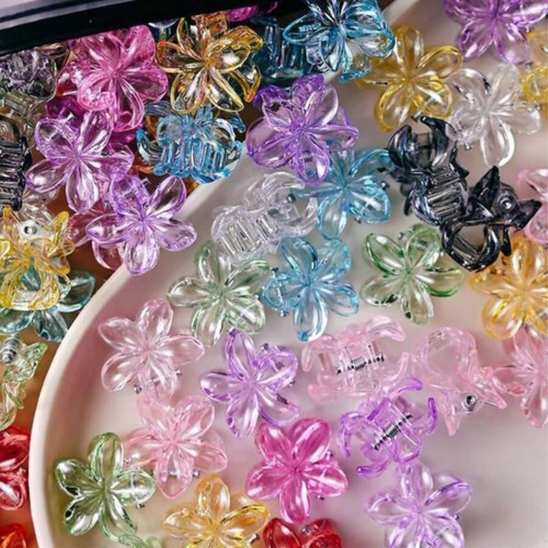 Small Flower Hair Clips for Women, 50 Pcs Hawaiian Mini Plumeria Flowers Hair Claw Clips, Tiny Hibiscus Decorative Hair Accessories