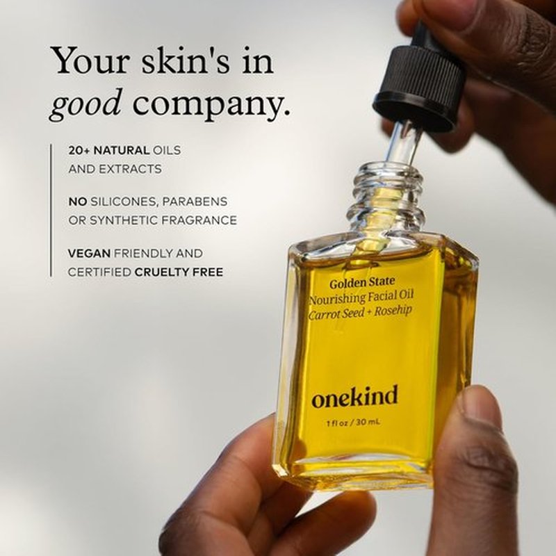 Onekind Golden State Anti-Aging Botanical Face Oil - Brighten, Firm & Hydrate Dry Skin with Rosehip & Sea Buckthorn Extract
