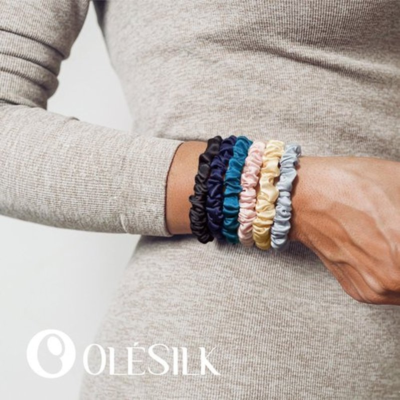 OLESILK Silk Hair Ties for Women: 100% Mulberry Skinny Silk Scrunchies, Soft Smooth No Damage No Crease for Thin Fine Curly Hair 5 Pack, Dark