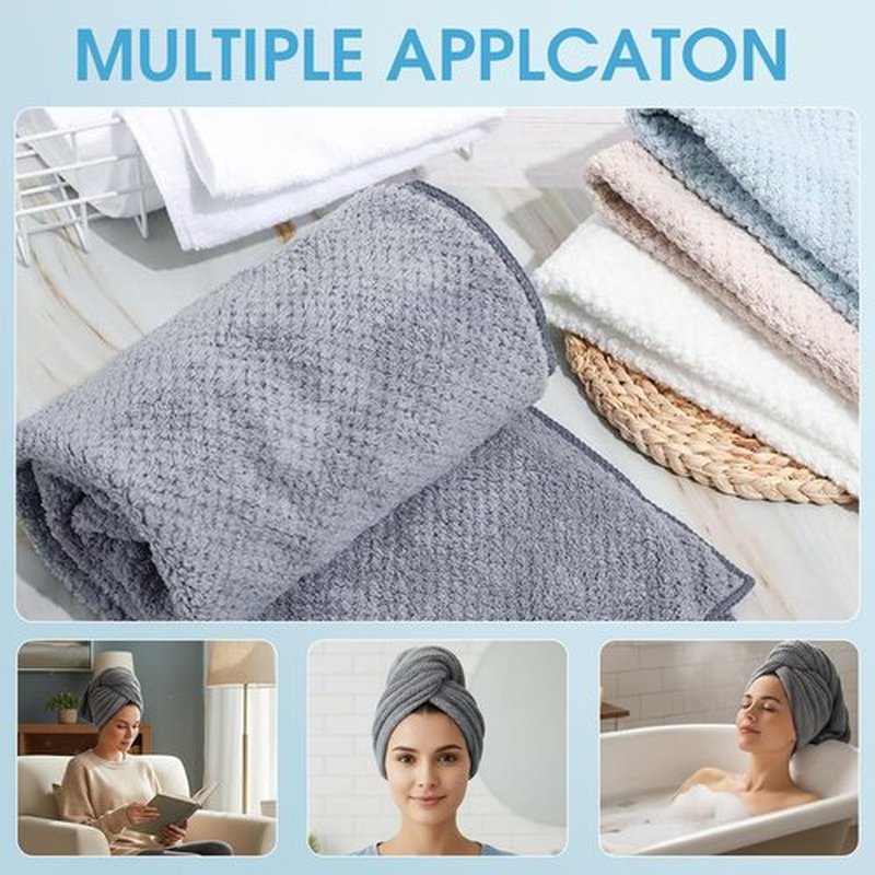 Breling Gray 3 Pack Large Microfiber Hair Towel 24 x 38 Inch Absorbent Wrap Turban Quick Dry for Women Men Curly Hair Shower