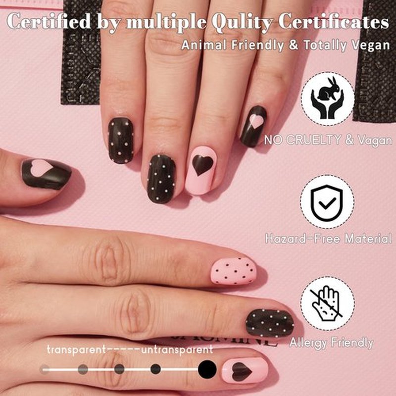 GelMala Semi Cured Gel Nail Strips Hearts Polka Dot, Long-Lasting, Easy to Apply&Remove Semi Cured Gel Nails,Easy for begginners (Bonbons Coquins)