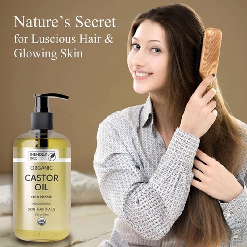 Organic Castor Oil - Cold Pressed 15 fl oz - 100% Pure & Hexane Free - Castor Oil for Hair Growth - Moisturizing & Nourishing - For Face & Body - The Holly Tree