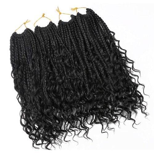 LMZIM 14 Inch Goddess Box Braids Crochet Hair for Black Women - 8 Packs Synthetic Hair Extension,Bohemian Boho Box Braids Crochet Braid Curly Ends1B