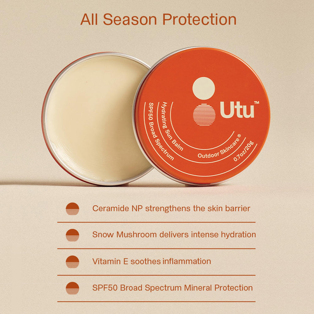 UTU - Hydrating Sun Balm Face & Lip Protector SPF 50 Mineral Sunscreen | Vitamin E, Snow Mushroom + Ceramide NP | Reef Safe, Cruelty Free, Broad Spectrum (20 g | 0.7 oz)