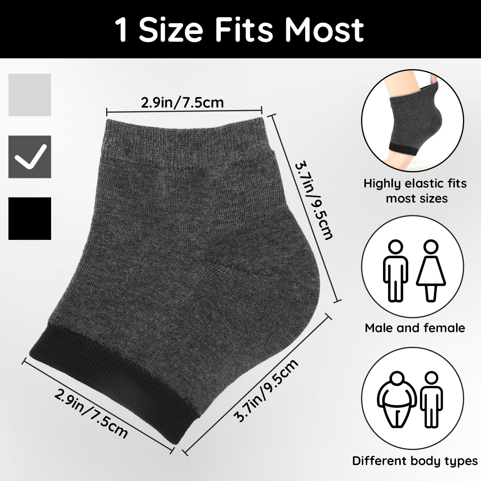 Segbeauty Feet Moisturizing Socks, 8 Counts Moisturizing Gel Heel Socks for Dry Cracked Heels, 4 Pairs Foot Care Moisture Socks for Dry Feet Overnight, Gel Lined Foot Moisturizing Open Toe Socks Black