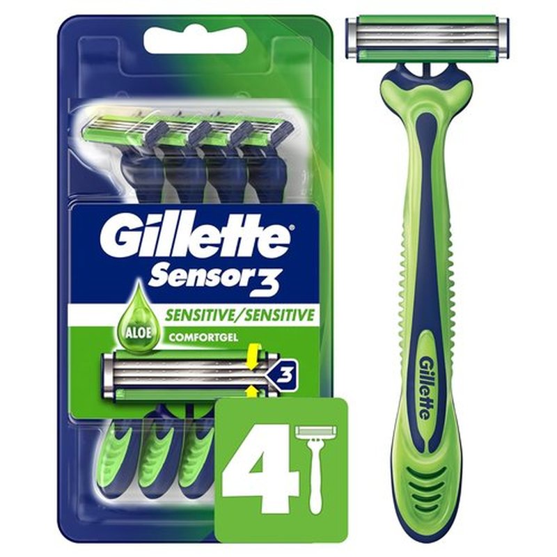Gillette Sensor3 Sensitive Men's Disposable Razors - Comfort & Precision | Pack of 4