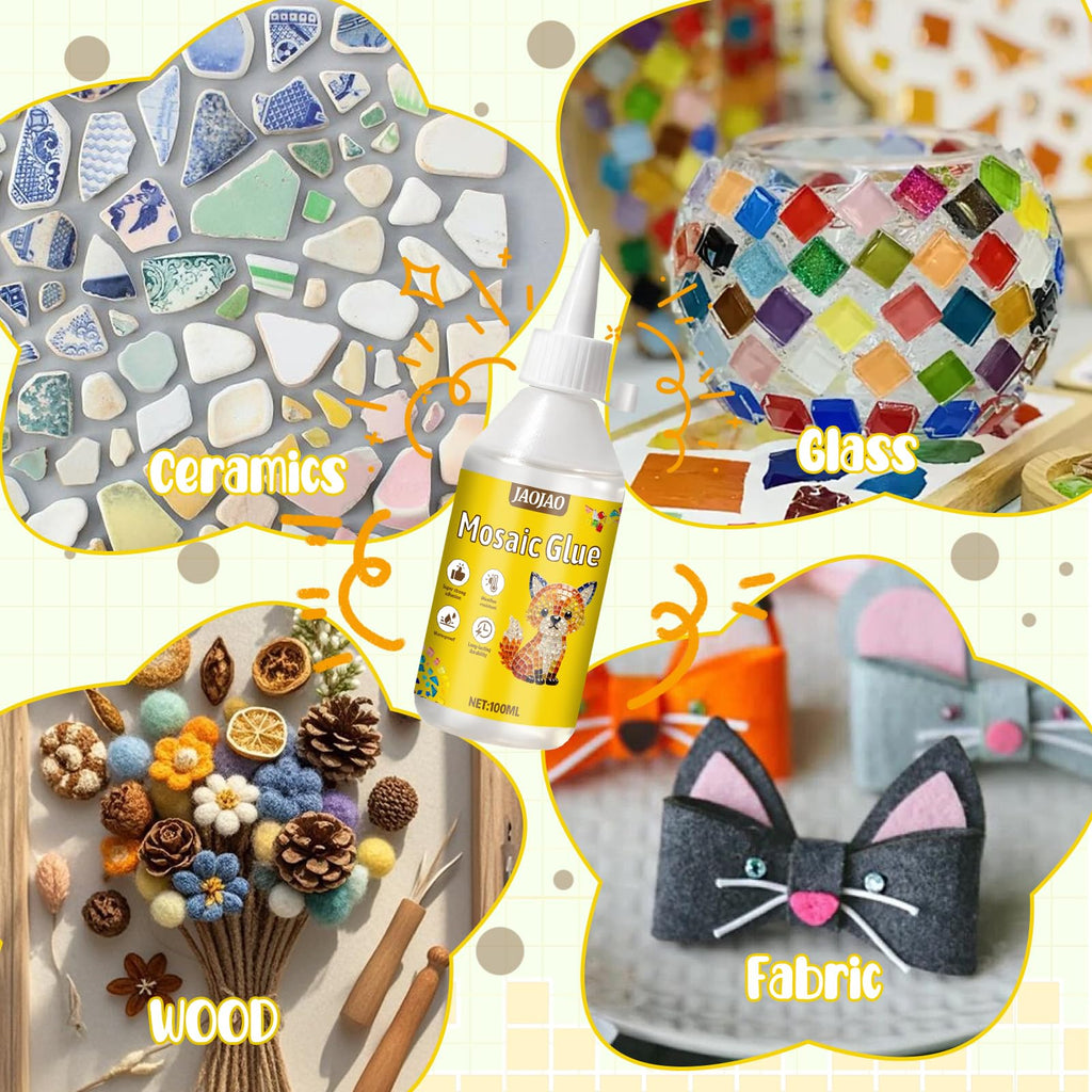 JAOJAO Mosaic Tile Glue, Mosaic Adhesive Super Strong Adhesion Durable Firm Flexible Weather and Shock Resistant Waterproof Quick Drying for DIY Tile Art Supplies, 100ml*2