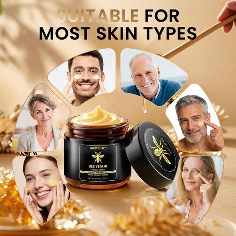 GROW DATE Bee Venom Cream - Natural - Firming & Wrinkle Reduction, Collagen Boost & Skin Brightening, Moisturizer for Face & Body, All Skin Types, 2.1oz