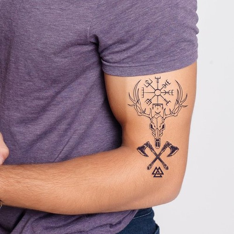 Temporary Tattoos Viking tribal tattoo Totem sticker,16 Sheets Waterproof Long Lasting Fake tattoo for Men Arm Q716