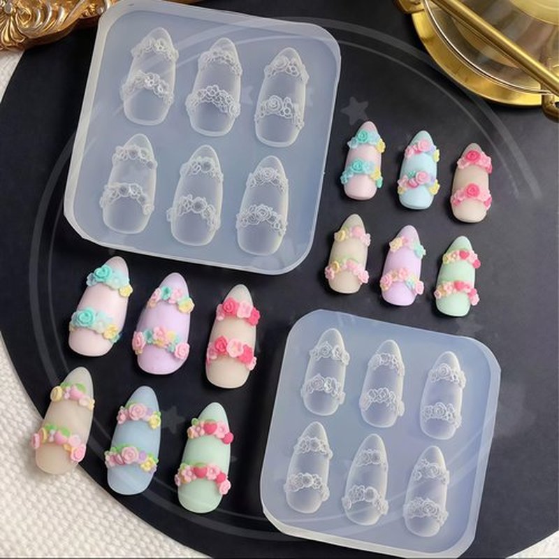 5Pcs 3D Cake Piping Gel Nail Art Mold Arts Resin Strawberry Cream Flower Molds for Accessories Supplies Wreath Silicone Tools Ribbon Bow Nails