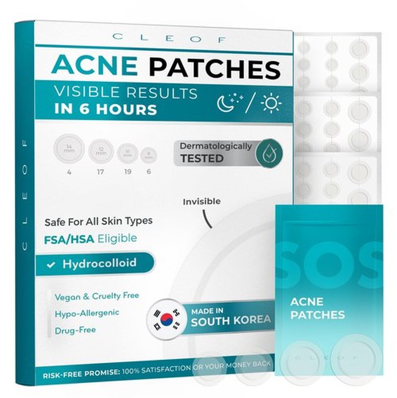 Hydrocolloid Pimple Patches (Made in Korea) FSA/HSA Eligible - Vegan, Hypoallergenic, Cruelty-Free Acne Circle Stickers for Overnight Use, for Zits, Spots, Pimples, Whiteheads (46 Count, Mixed Sizes)