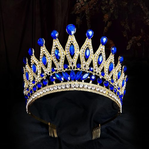 Tiaras and Crowns for Women,Wedding Tiara for Bride,Rhinestone Queen Crown,Crystal Costume Hair Accessories for Birthday Prom Crown with Combs（blue）