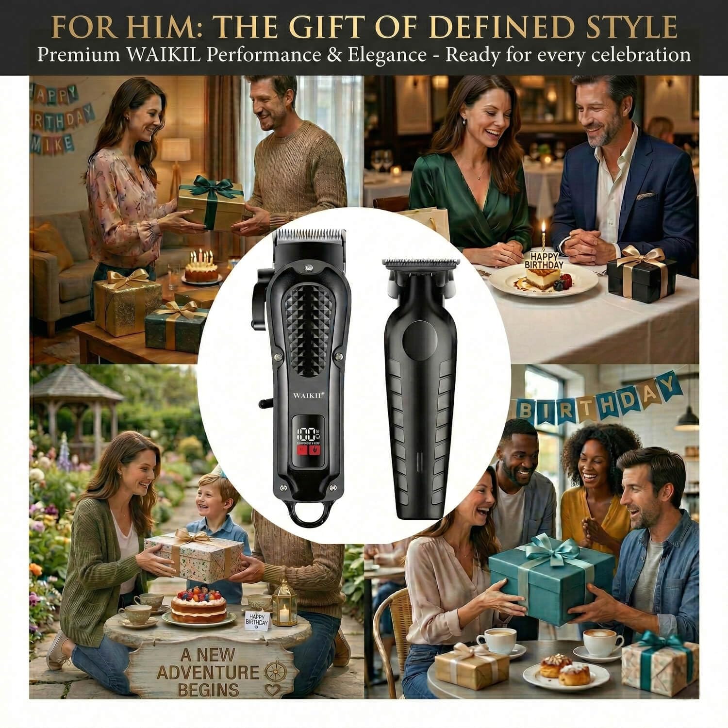 WAIKIL Professional Hair Clippers for Men with T-Blade Trimmer, Cordless Barber Clippers Set, Rechargeable Grooming Kit with Guards, Beard Trimmer, Line Up & Fading Tools
