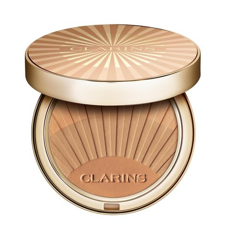 Clarins Bronzing Powder | Buildable, Luminous Matte Finish | 3-in-1 Bronzer, Contour, and Highlighter | Natural, Sun-Kissed Glow | 0.4 Ounces
