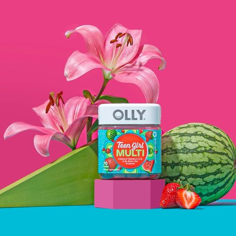 OLLY Teen Girl Multi Gummy - Healthy Skin & Immune Support Chewable Multivitamin, Strawberry Melon Flavor | 100 Count (50 Day Supply)