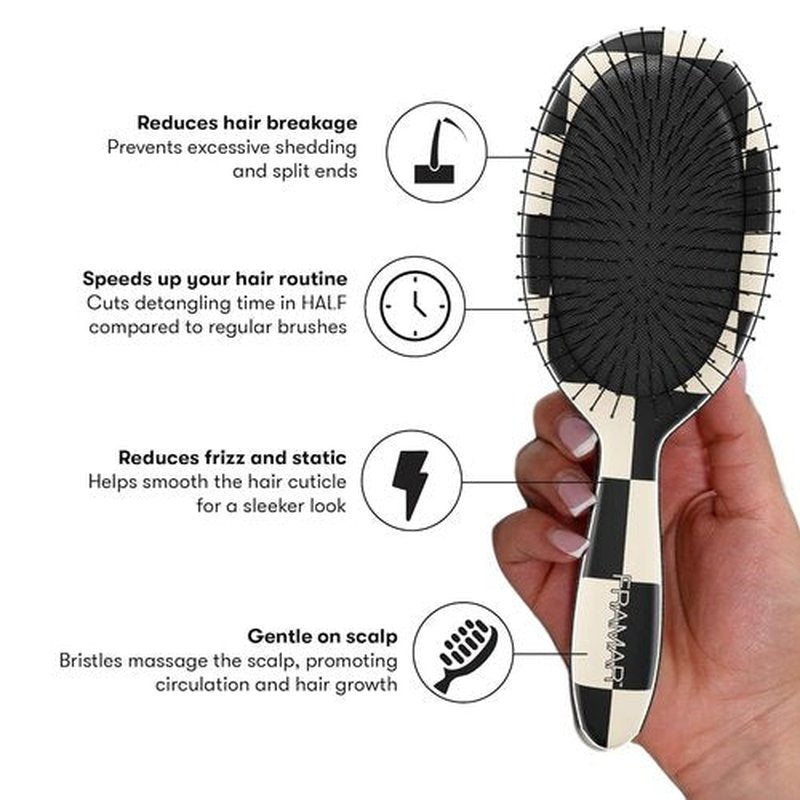 FRAMAR Checkered Print Hair Brush - Detangling Wet Hair Brush for Women | Black & White Design