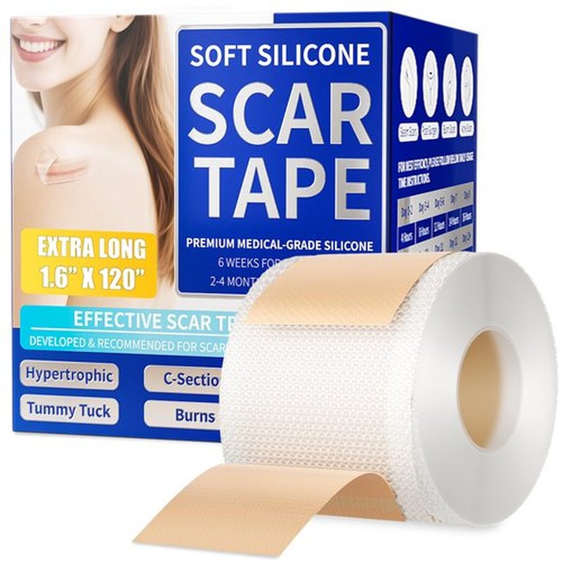 MasterMo Medical Grade Silicone Scar Sheets & Tape - 1.6”x120“ Roll, Ultra Soft, Hypoallergenic Rolls for Surgical, C-Section, Tummy Tuck, Keloid Scars, Stretch Marks & Burn Scar Removal