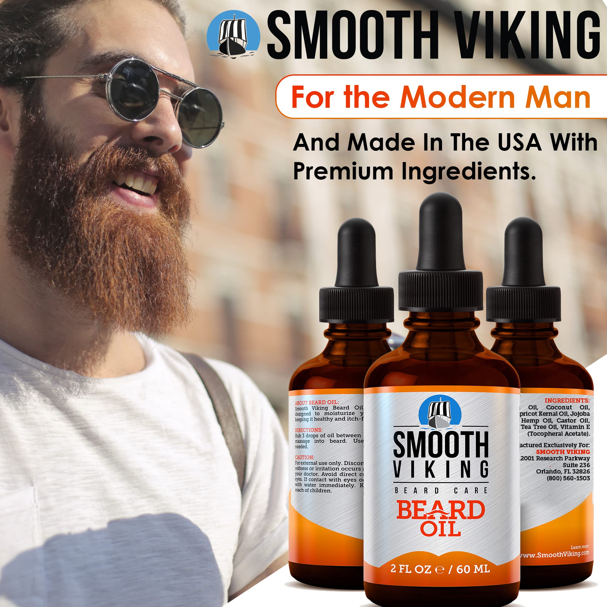 Smooth Viking Beard and Mustache Oil for Men - Argan Formula for Moisturizing, Grooming, and Soothing Dry Skin (2 Oz)