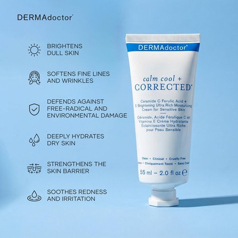 DERMAdoctor Ceramide Serum Skin Barrier Cream, Dermatologist Formulated Vitamin C Face Cream with Ferulic Acid + Vitamin E Oil; Ceramide Moisturizer Skin Barrier Repair for Sensitive Skin - 2.0 oz