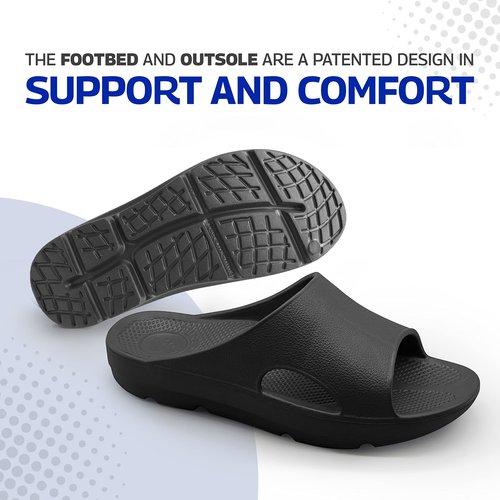 Pure Stride Therapeutic Slides, Orthotic Sandals for Plantar Fasciitis, Metatarsal and Heel Spurs, for Pain Relief and Arch Support of Feet - Black, Men’s Size 7/Women’s Size 8