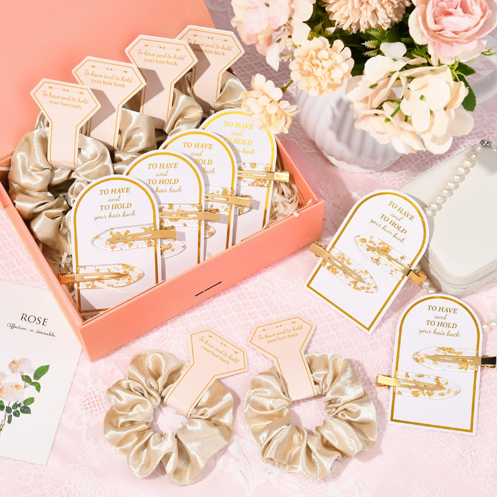 12 PCS Soft Silk Satin Hair Accessories - Scrunchies, Hair Clips for Bridal Shower Gifts, Wedding Favors for Women and Girls