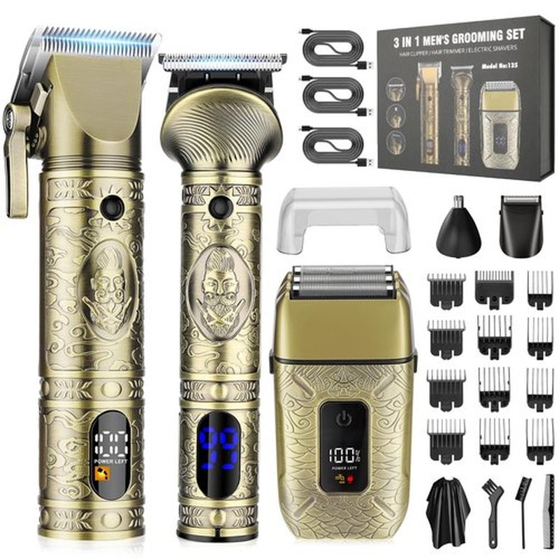 RESUXI Professional Hair Clippers for Men Electric Razor Shavers Nose Hair Trimmer and Detail Trimmer 5 Pcs Set，Cordless Beard Trimmer Barber Clippers for Hair Cutting Mens Grooming Kit