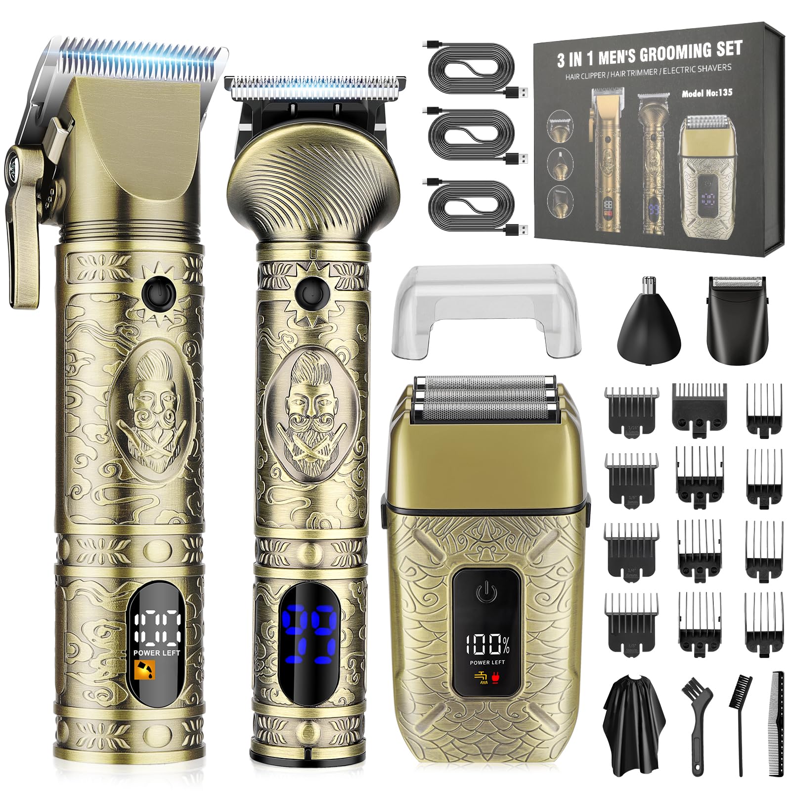 RESUXI Hair Clippers for Men with Barber Trimmer Set,Professional Haircut Clippers for Hair Cutting Grooming Kit,Cordless Beard Trimmer Hair Cutter Barber Supplies USB Rechargeable