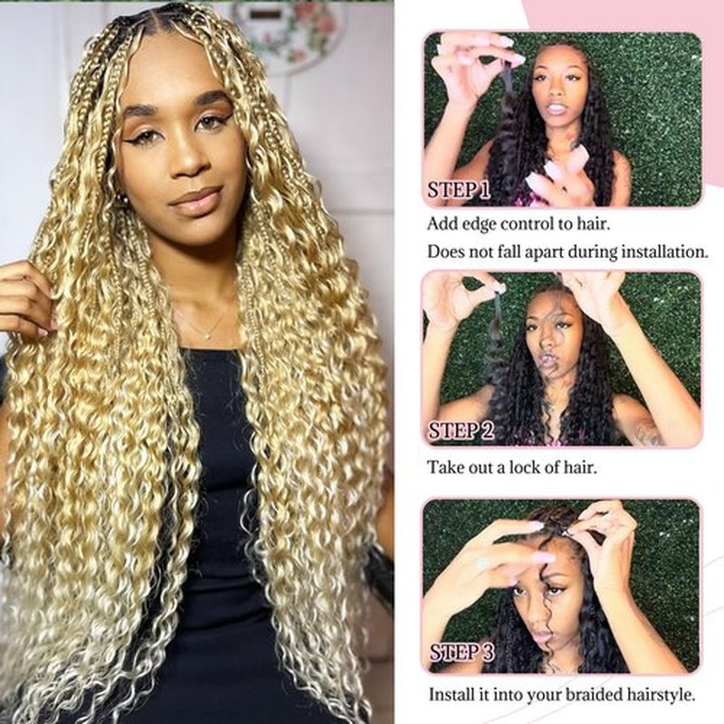 27P613 Human Braiding Hair Water Wave for Boho Braids Ombre Strawberry Blonde to Bleach Blonde Highlight 16inch Bulk Human Hair for Braiding Curly Hair Extensions 100g 2 Bundles No Weft Micro