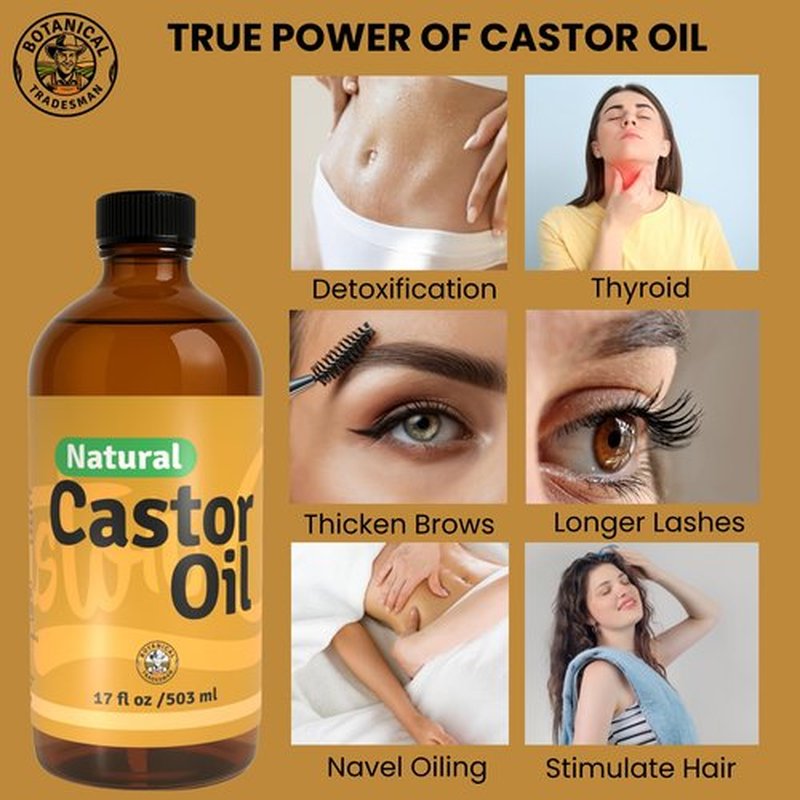 Castor Oil Organic Glass Bottle (17 oz) -100% Pure, Cold-Pressed, Hexane-Free, with 2 Resuable Organic Cotton Flannel Pack Wraps and Mascara Container for Skin Hair Eyelash's Eyebrow's & Body